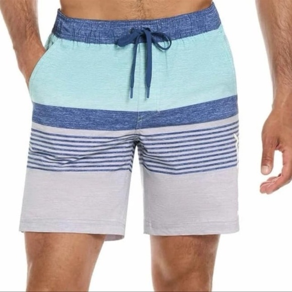 Hurley Volley Swim Shorts Swimming Trunks Board Shorts Blue Stripes XL NWT - Picture 1 of 10